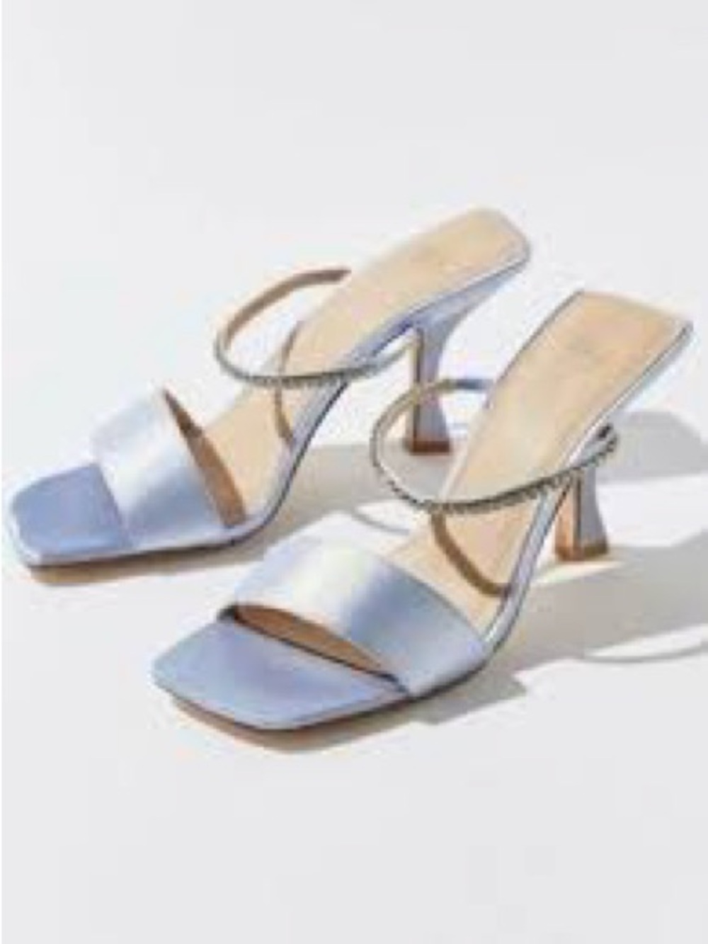 Urban Outfitters Light Blue Satin Square-Toe Mid-Heel Sandals